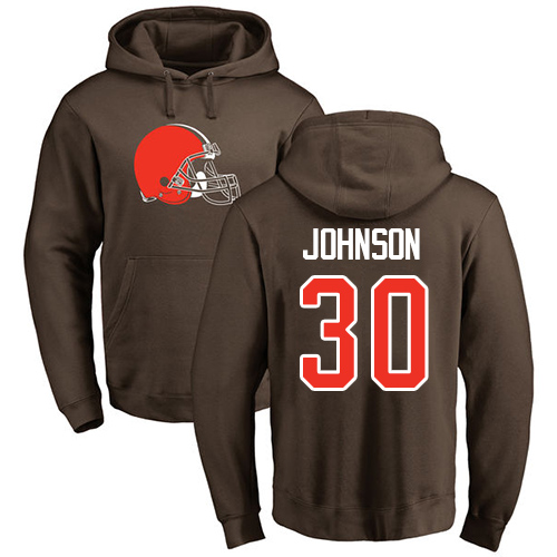 Men Cleveland Browns D Ernest Johnson Brown Jersey #30 NFL Football Name and Number Logo Pullover Hoodie Sweatshirt